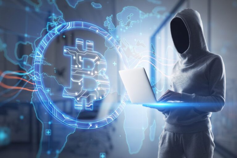 Representación digital de ciberdelincuencia con criptomonedas vinculada a operativos de Interpol en África, enfocados en fraudes cripto y minería ilegal con $97M recuperados