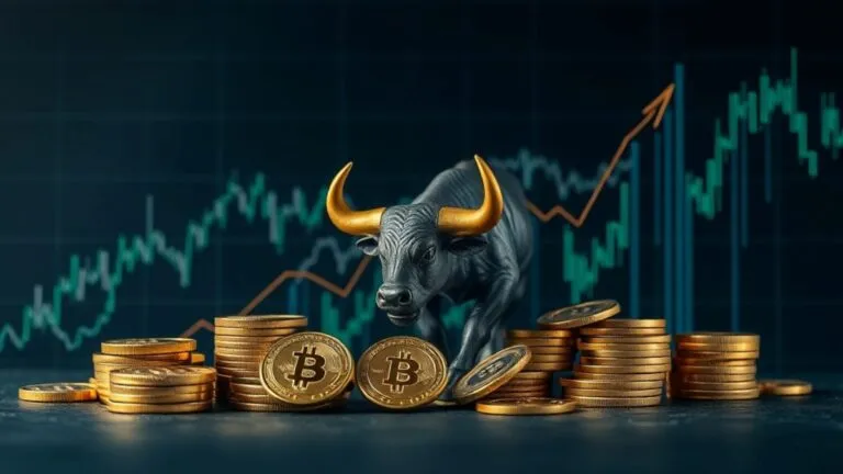 Gráfico digital con bitcoin y ethereum en alza representando el bull run cripto 2025