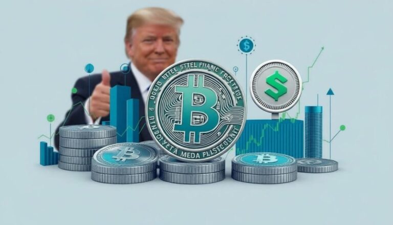 Imagen editorial sobre la alianza de Trump Media y Crypto.com en tesorería cripto de 6400 mdd con CRO