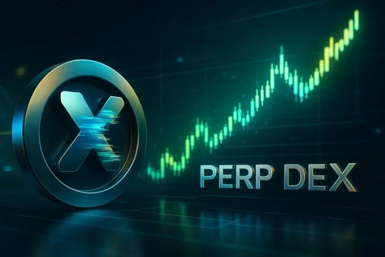 Visual digital de Aster XPL y Perp DEX con glitch tecnológico y volúmenes cripto en Singapur