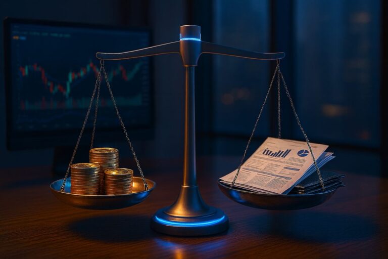 Imagen conceptual de ETFs y fondos mutuos mostrando liquidez y eficiencia fiscal en mercados financieros de Estados Unidos