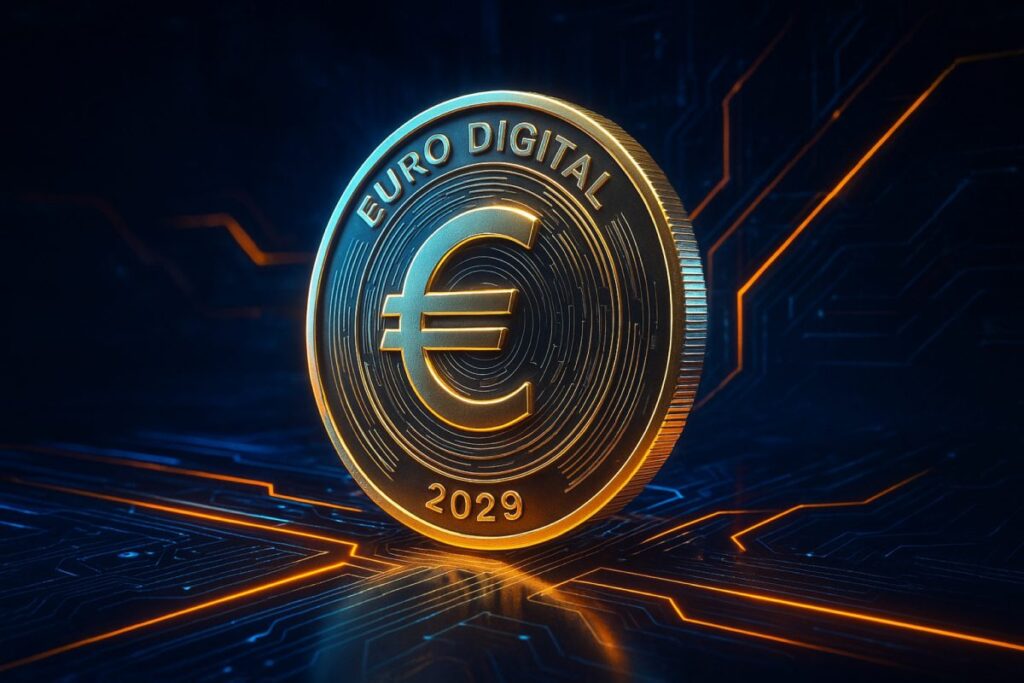 Representación visual del euro digital proyectado para 2029 en la eurozona