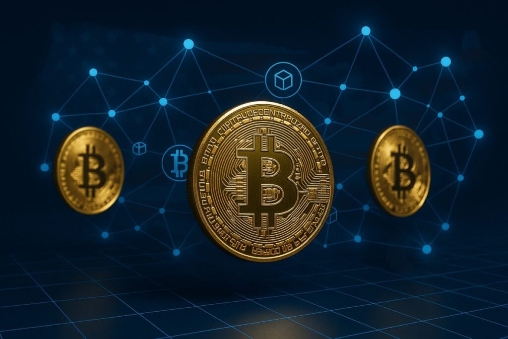 Ilustración de un modelo web descentralizado con tecnología blockchain en Estados Unidos