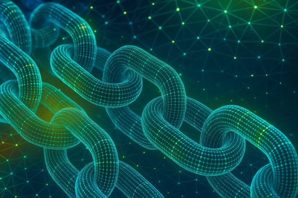 Gráfico estilizado con iconos de blockchains crecimiento y usuarios activos