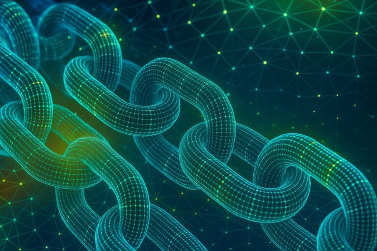 Gráfico estilizado con iconos de blockchains crecimiento y usuarios activos