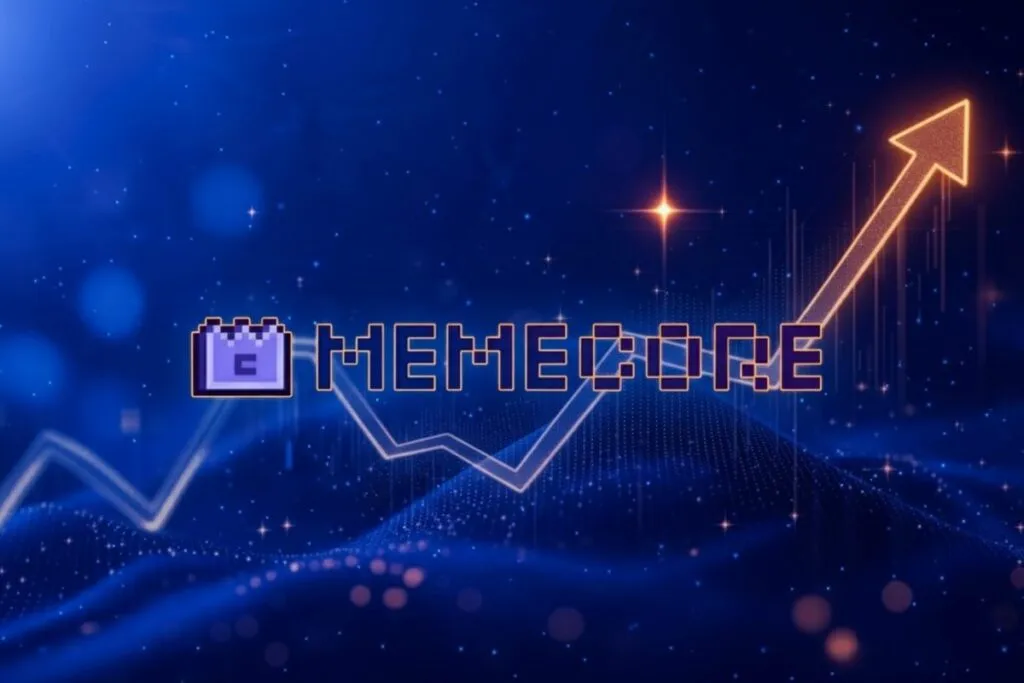 Gráfico digital muestra el alza de Memecore con golden cross y expectativas de 1000%