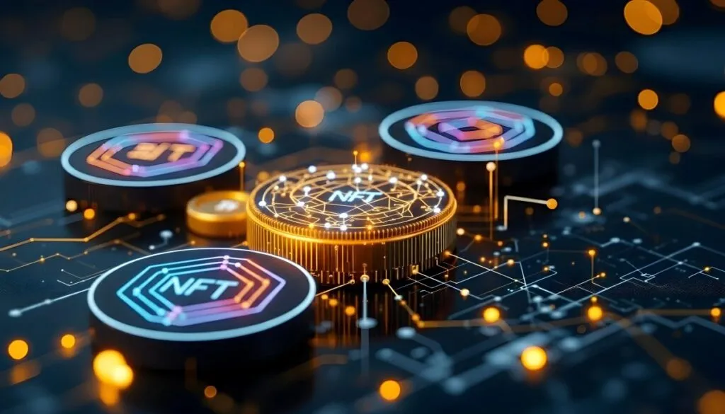 Ilustración de NFTs aplicados a payroll cripto con transparencia y contratos inteligentes en pagos globales