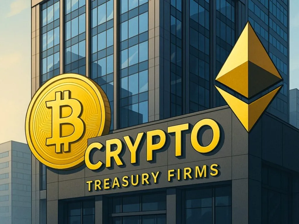 Ilustración editorial sobre crypto treasury firms y su crecimiento en Estados Unidos con enfoque en inversión digital