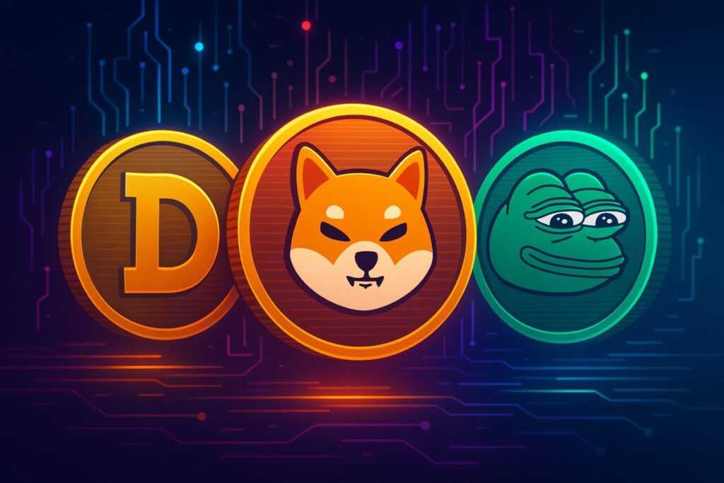 Ilustración editorial sobre memecoins en auge con más de 50 mil millones de dólares en el mercado global