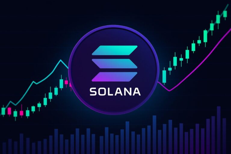 Gráfico ascendente de liquidez institucional y precio de solana escalando resistencias