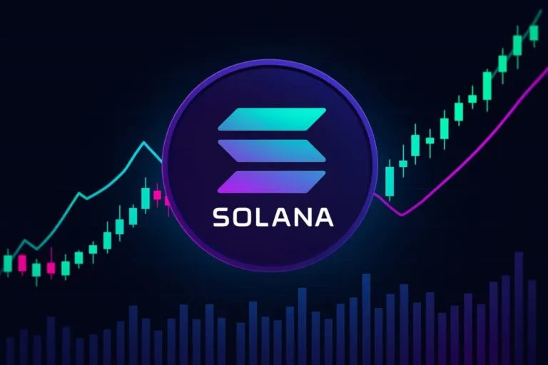 Gráfico ascendente de liquidez institucional y precio de solana escalando resistencias