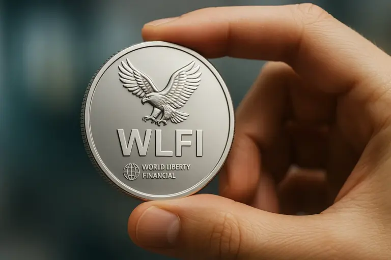 WLFI token cripto político con símbolo Trump y gráfico digital