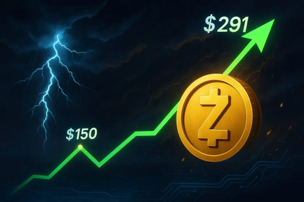 Gráfica de recuperación de Zcash tras caída abrupta con indicadores técnicos del mercado cripto.