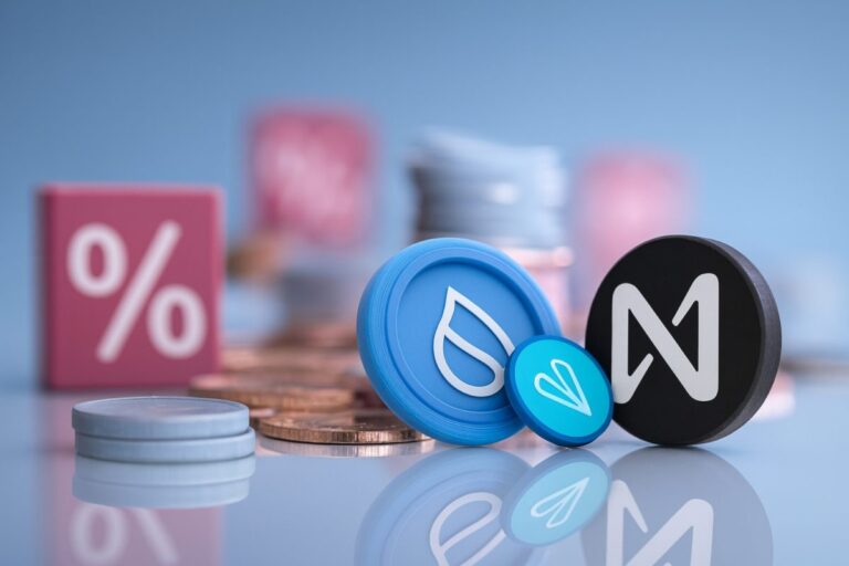 Gráfico de precios de altcoins en pantalla y fichas de criptomonedas como Celestia, Injective y Avalanche