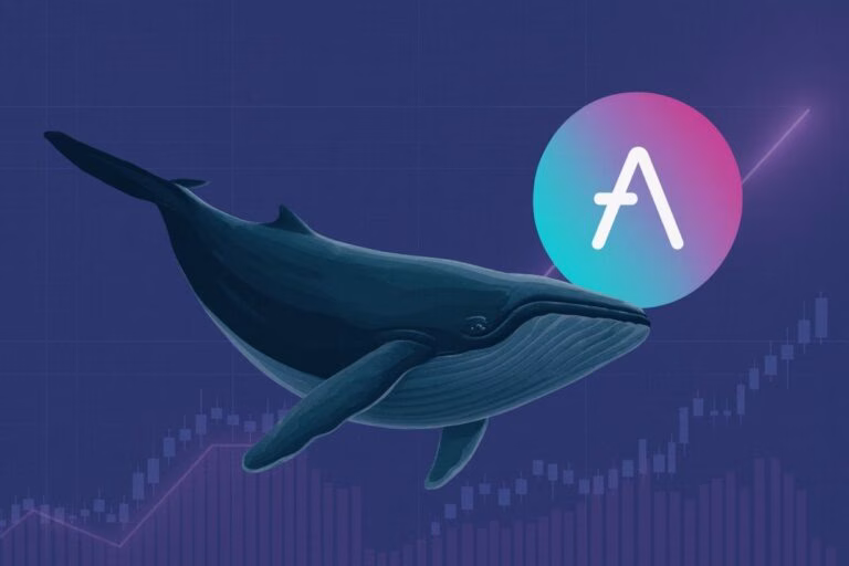 Representación visual de ballena cripto acumulando AAVE mientras se anticipa ruptura de precio