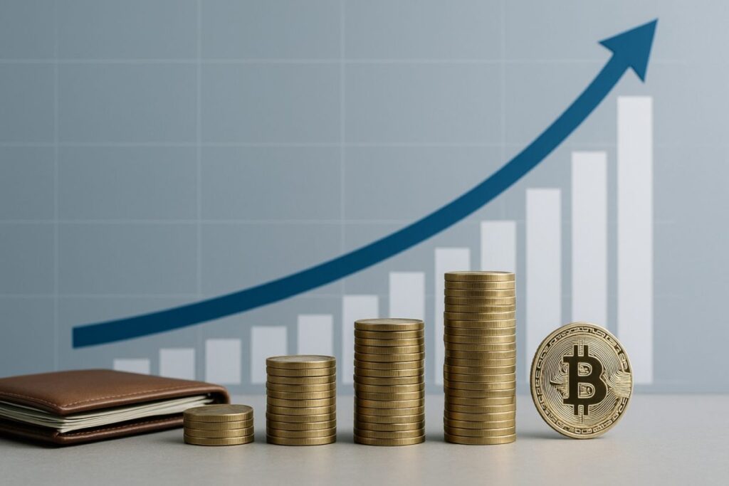 Gráfica ascendente sobre fondo neutro representa aumento de inversión desde ahorro tradicional