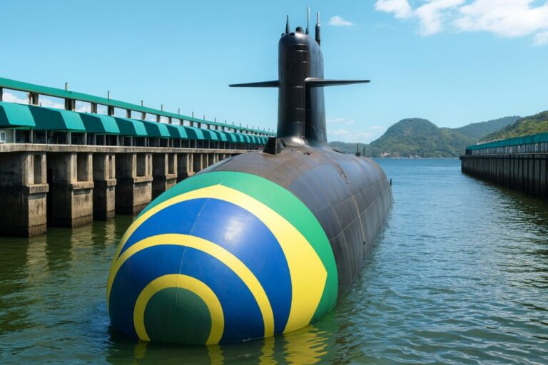 Submarino nuclear brasileño Almirante Karam lanzado en Itaguaí, parte del programa estratégico naval del país