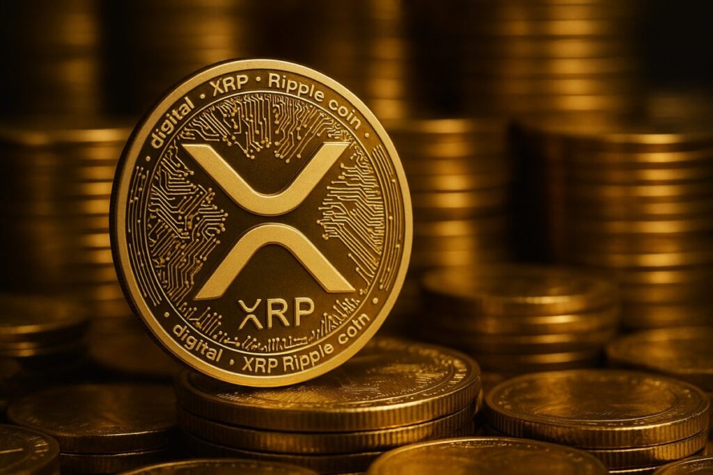 Gráfico digital con predicción del precio de XRP estimada por ChatGPT entre 1,20 y 1,80 dólares