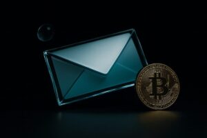 Ilustración sobre regulación cripto con elementos de Bitcoin y universidades en clave ética y financiera