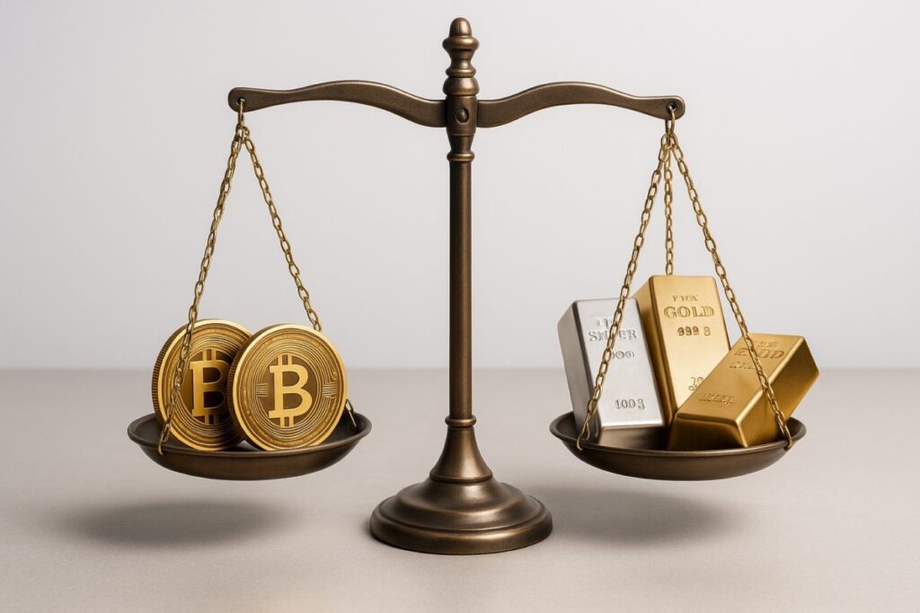 Representación visual de tokens digitales respaldados por metales preciosos y su fiscalidad en España