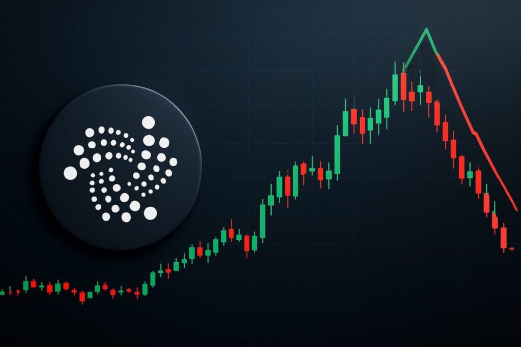 Gráfico que muestra el precio IOTA en tendencia bajista con indicadores técnicos, uso clave de precio IOTA.