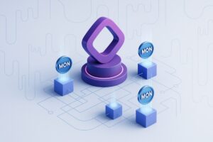 Representación digital del lanzamiento de la blockchain Monad con tokens MON y airdrop inicial