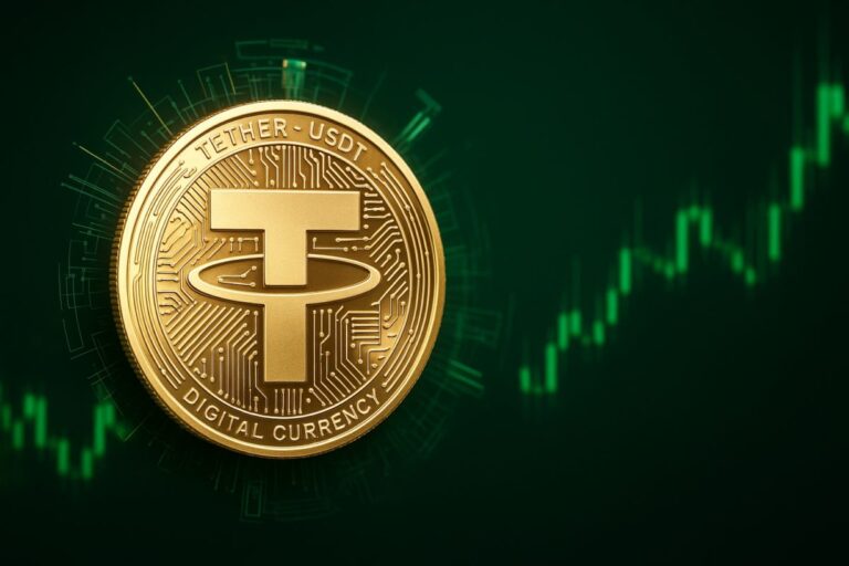 Representación visual de Tether (USDT) mostrando estabilidad frente al dólar, con contexto del mercado cripto en México