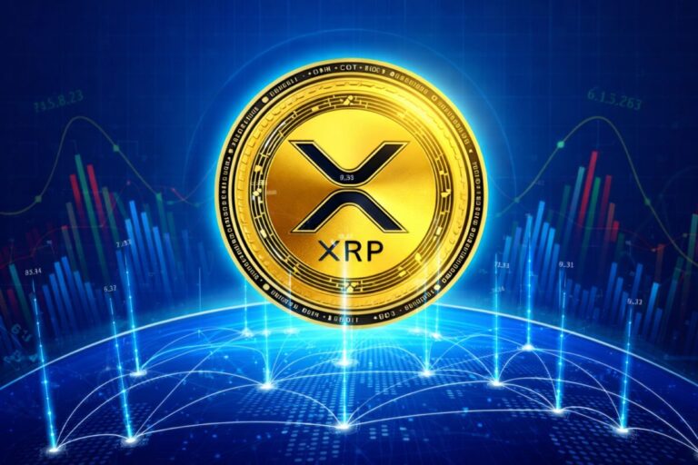 Representación editorial moderna y tecnológica del crecimiento de XRP con gráficas de mercado