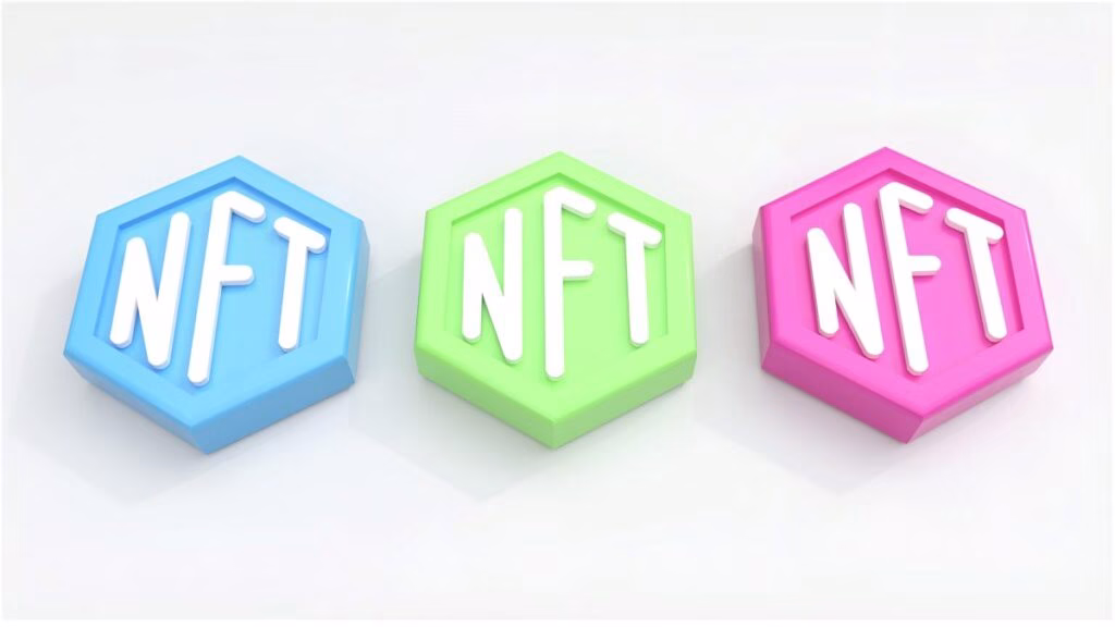 Gráfico financiero con descenso de ventas de NFTs en noviembre y tokens digitales representados visualmente