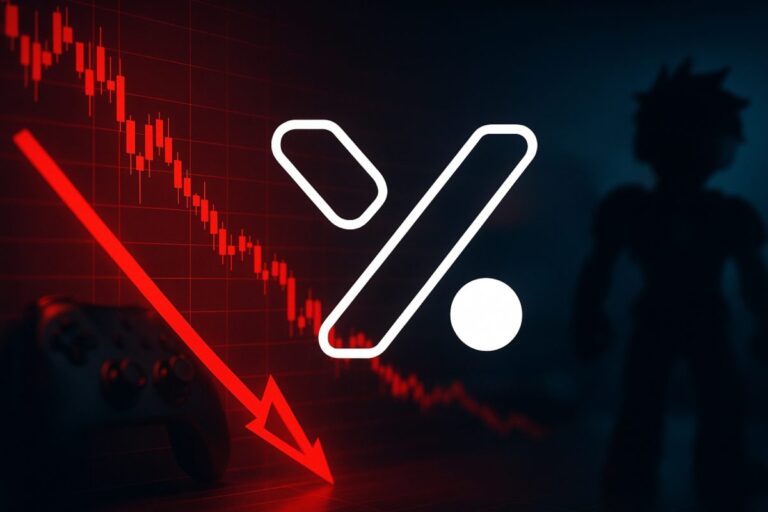 Representación visual de la caída en el precio del token Yooldo Games Esports con gráficos en rojo y entorno gamer