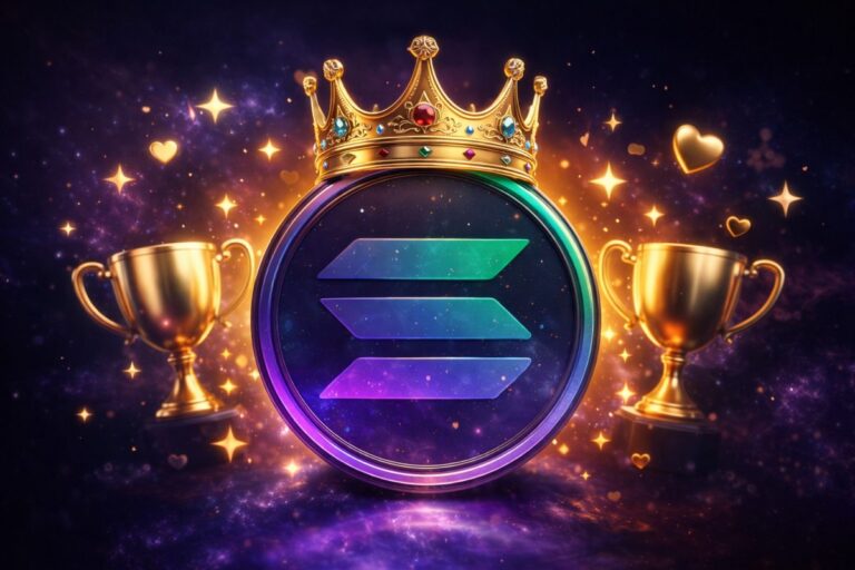 Ilustración editorial de Solana como la blockchain favorita del mundo cripto