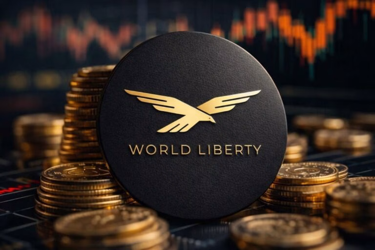 Representación digital del token WLFI con gráficos ascendentes y volumen creciente