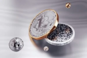 Representación moderna de portafolios financieros con bitcoin y activos digitales como inversión en criptomonedas