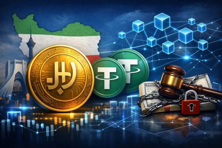 ilustración de criptomonedas en Irán y movimientos en USDT con enfoque regulatorio