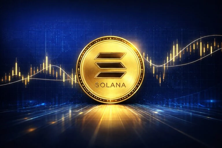 Imagen editorial de Solana alcanzando los 147 dólares con fuerte respaldo institucional y proyección de retorno a 200 USD