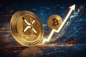 Gráfico de crecimiento de criptomoneda rival de Bitcoin XRP en contexto de mercado cripto global