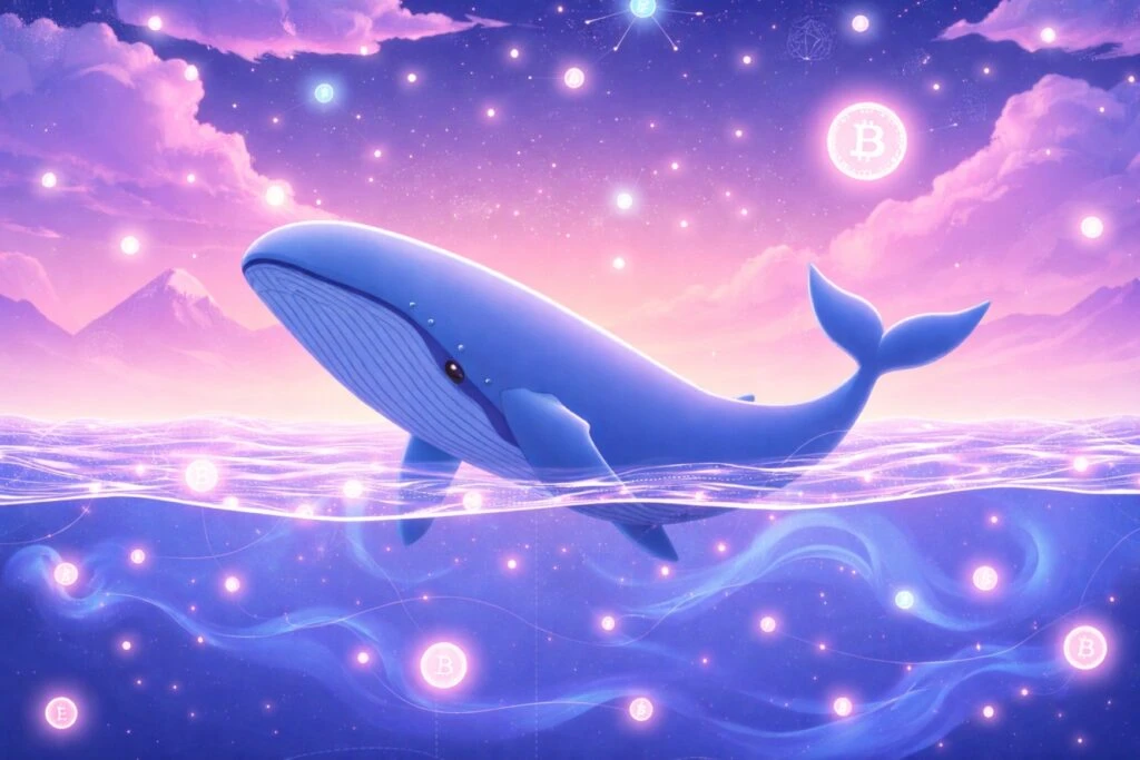 Ilustración de una transferencia masiva de USDT desde HTX hacia Aave con visuales blockchain