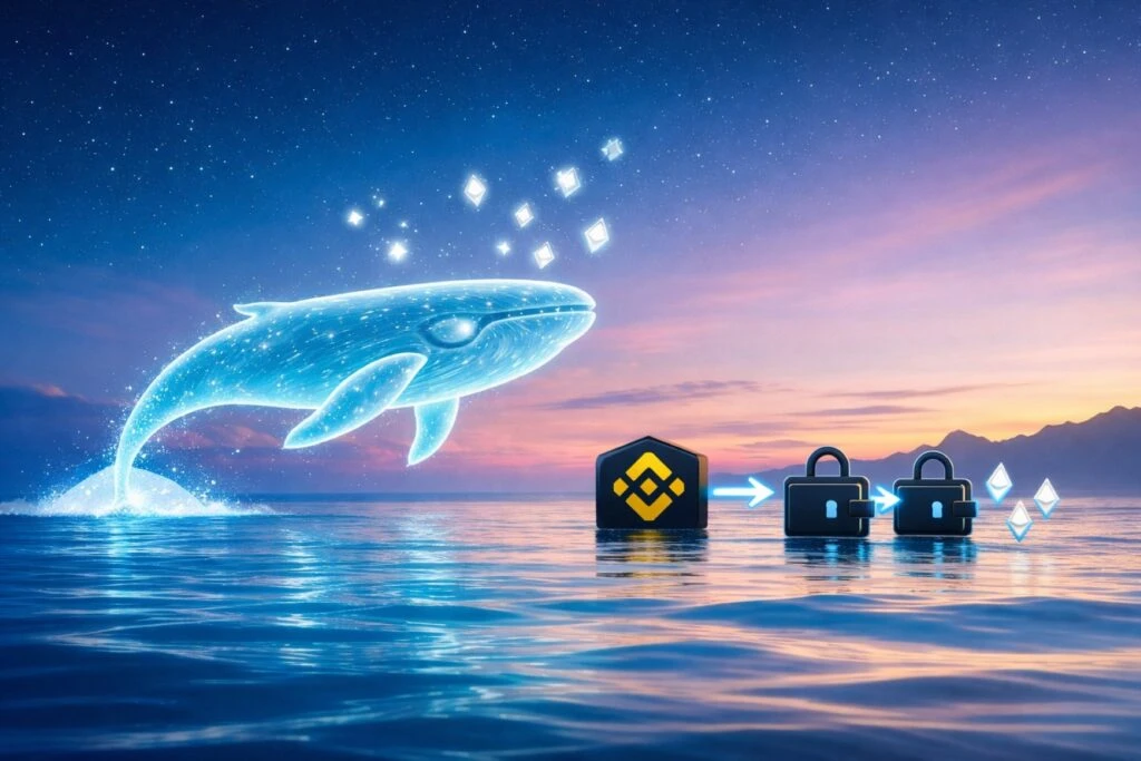 Movimientos de Ethereum desde Binance reflejando retiro de ETH desde exchange hacia billeteras privadas con datos on-chain.