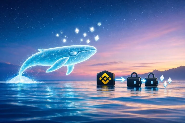 Movimientos de Ethereum desde Binance reflejando retiro de ETH desde exchange hacia billeteras privadas con datos on-chain.