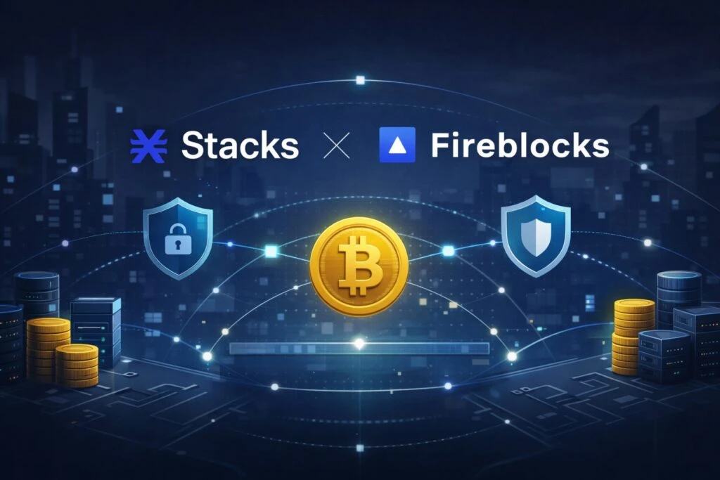 Imagen que muestra integración de Fireblocks con Stacks para DeFi institucional en Bitcoin