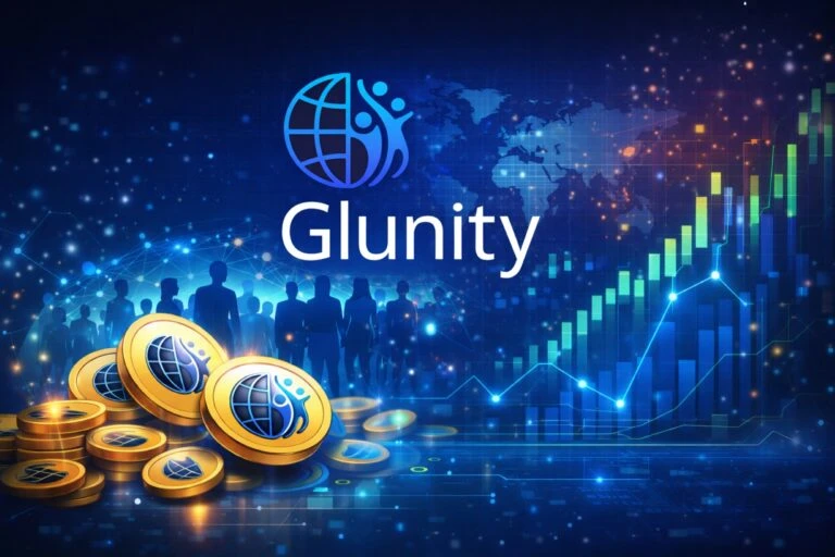Representación visual del proceso de presale para Glunity token y lanzamiento del IDO con enfoque tecnológico y comunitario