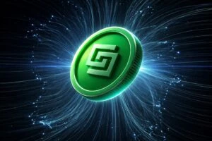 Imagen editorial de IONIX Chain representando blockchain con IA y alta velocidad entre las mejores altcoins para invertir