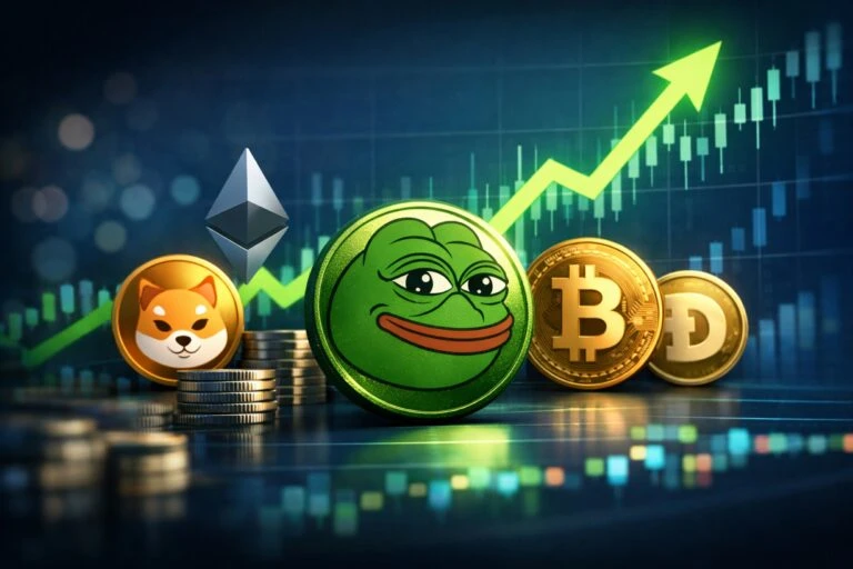 Visual de gráficos de memecoins con foco en la subida de Pepe y volúmenes de trading del mercado cripto