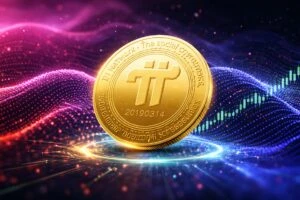 Visualización digital de Pi Network con indicadores de mercado y repunte frente a la debilidad de Bitcoin en el entorno cripto