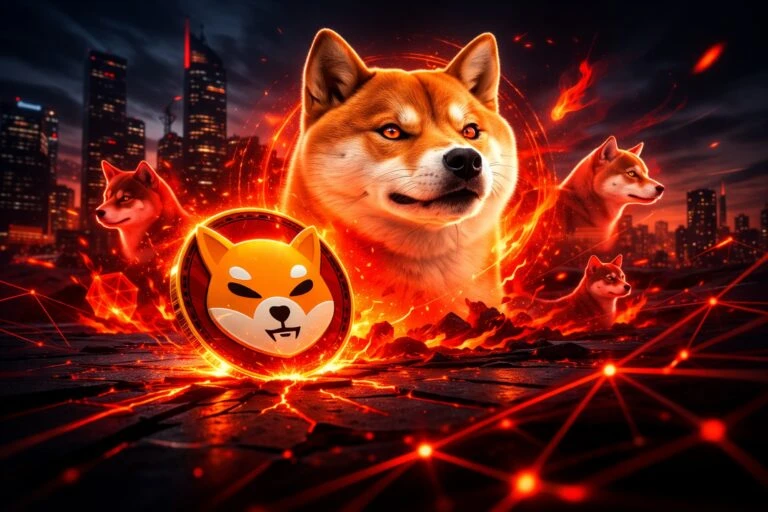 Ilustración tecnológica sobre estafas NFT con alerta digital y wallet en riesgo dentro del ecosistema Shiba Inu.