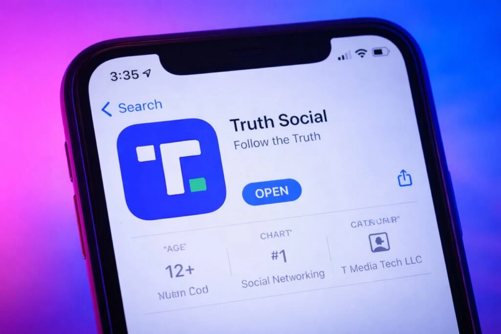 Portada con el logo de Truth Social y símbolos de Bitcoin y Ethereum representando la expansión cripto en Estados Unidos