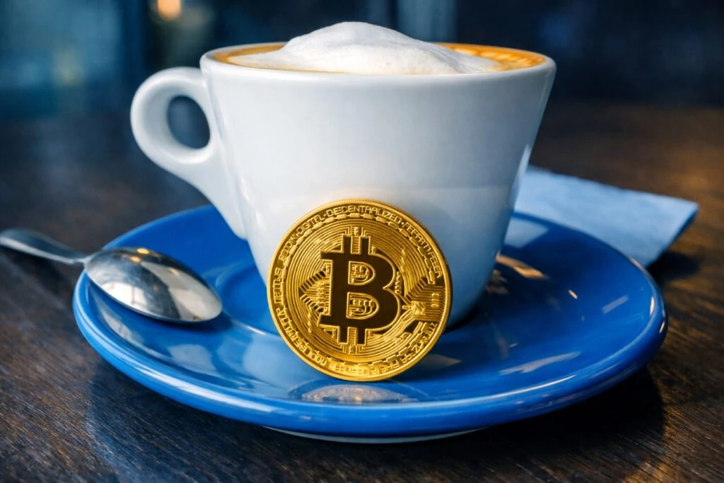Gráfico ilustrativo mostrando la estrategia Bitcoin de Vanadi Coffee y su crecimiento como mayor holder de BTC en España