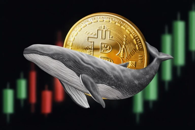 Gráfico de actividad on-chain de Bitcoin mostrando inactividad de ballenas y volumen reducido en transferencias grandes.