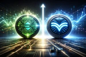 Representación visual de Solana vs XRP y su posible cambio en capitalización y liderazgo del mercado cripto en Estados Unidos