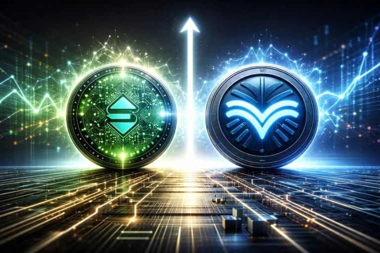 Representación visual de Solana vs XRP y su posible cambio en capitalización y liderazgo del mercado cripto en Estados Unidos